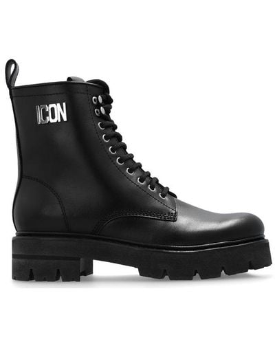 DSquared² Combat Boots, - Black