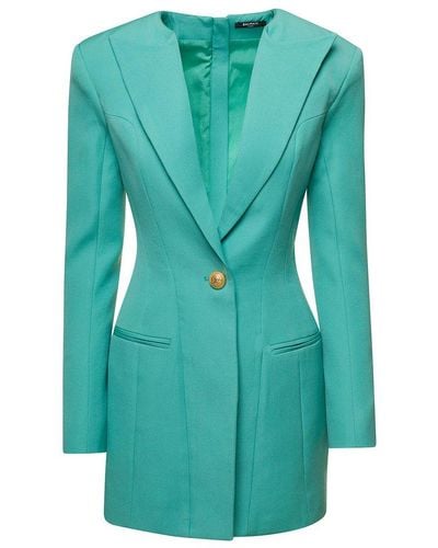 Balmain Light Tailored Blazer Dress With Padded Shoulders - Green