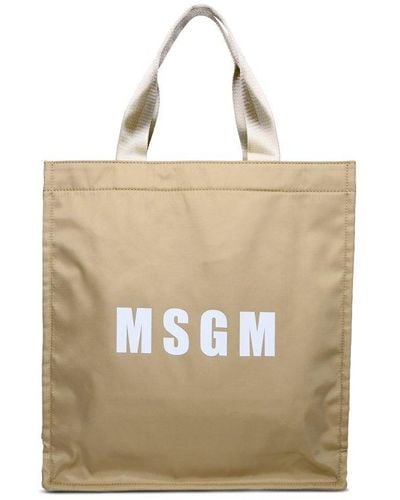 MSGM Logo Printed Open Top Tote Bag - Natural