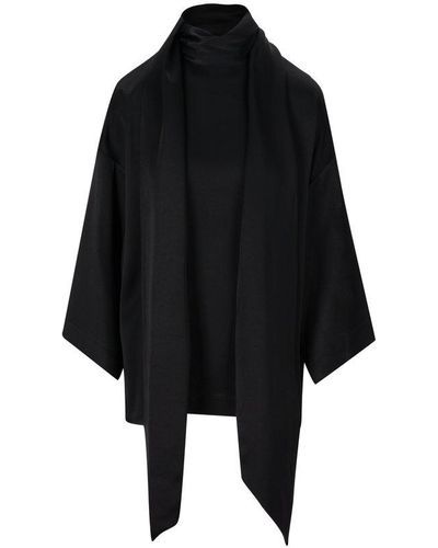 Saint Laurent High Neck Wide-sleeved Blouse - Black