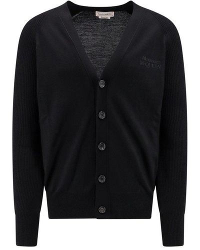 Alexander McQueen Buttoned Logo Embroidered Cardigan - Black