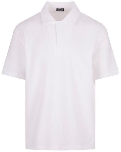 Zegna Toggle-Fastened Short Sleeved Knitted Polo Shirt - White