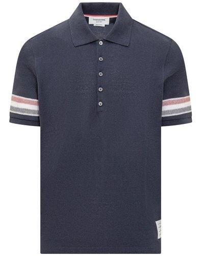 Thom Browne Short Sleeve Cotton Polo Shirt - Blue