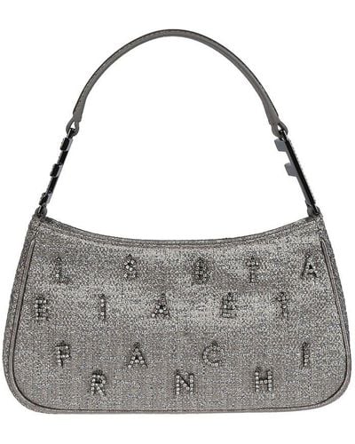 Elisabetta Franchi Logo Embellished Zipped Shoulder Bag - Grey