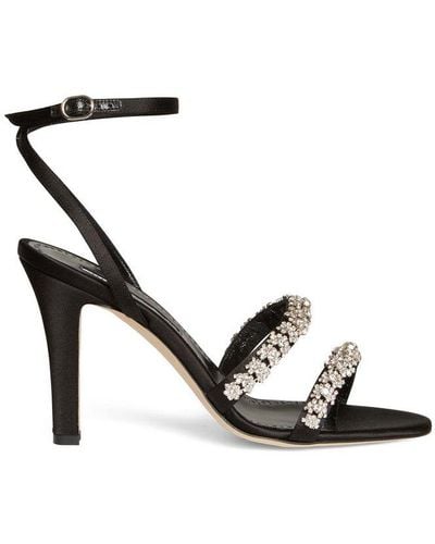 Manolo Blahnik Vedada Satin Embellished Sandals - Black