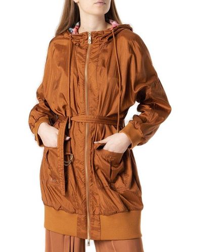 Class Roberto Cavalli Belted-waist Hooded Parka - Brown