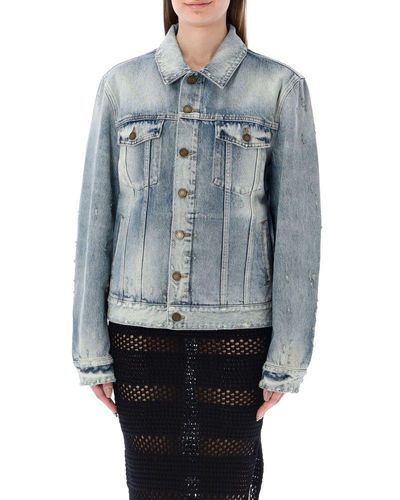 Saint Laurent Buttoned Long-sleeved Denim Jacket - Blue