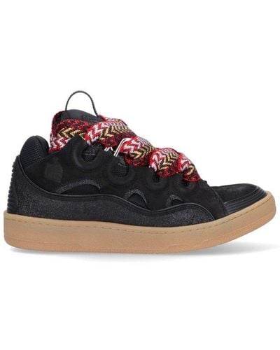 Lanvin Curb Lace-up Leather, Suede And Mesh Low-top Trainers - Black