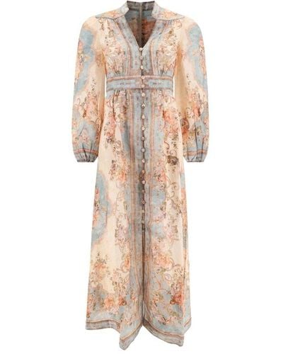 Zimmermann + Net Sustain August Floral-print Linen Midi Dress - Natural