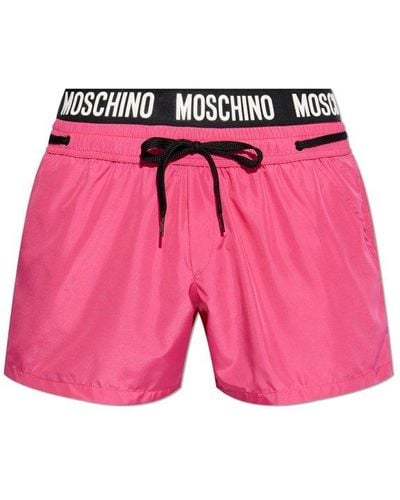 Moschino Logo Waistband Drawstring Swim Shorts - Pink