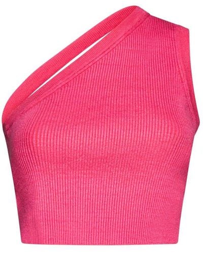 Jacquemus La Maille Ascu Asymmetric Knitted Cropped Top - Pink