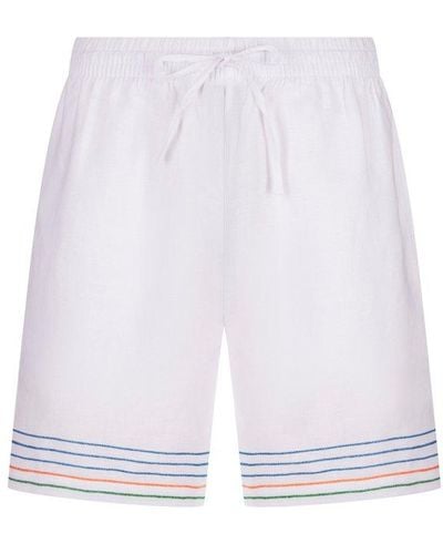 Casablanca Mid-rise Stripe-embroidered Shorts - White