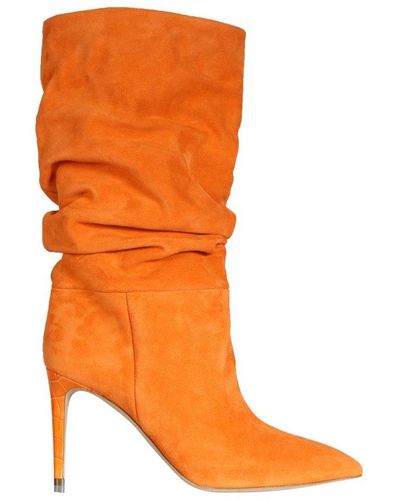 Paris Texas Ruched Pointed-toe Boots - Orange