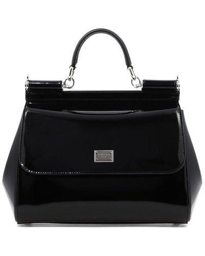 Dolce & Gabbana Sicily Large Shiny Leather Handbag - Black