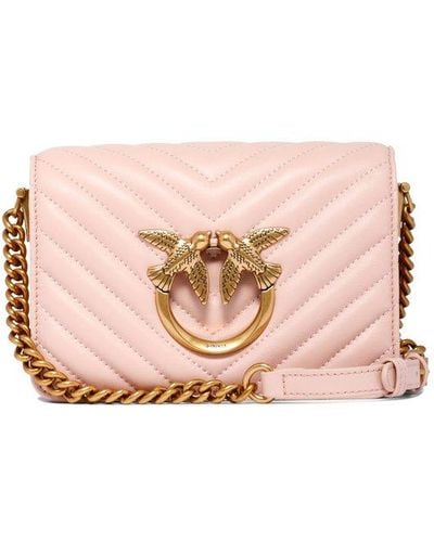 Pinko Love-birds Quilted Chain-linked Crossbody Bag - Pink