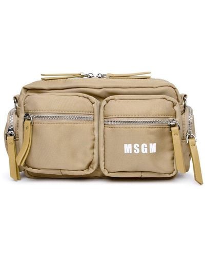 MSGM Logo Printed Zipped Messenger Bag - Natural