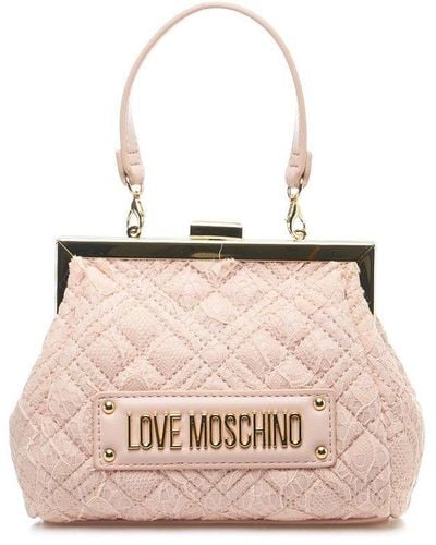 Love Moschino Lace Detailed Logo Lettering Tote Bag - Pink