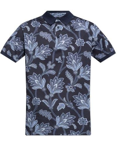 Etro Graphic Printed Short Sleeved Polo Shirt - Blue