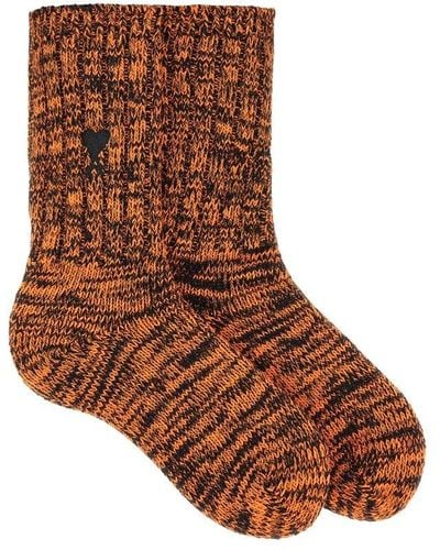 Ami Paris Cotton Logo Socks - Brown