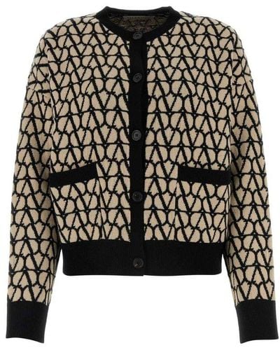 Valentino All-over Logo Patterned Buttoned Cardigan - Black
