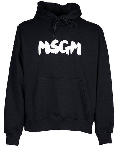 MSGM Logo Printed Drawstring Hoodie - Black