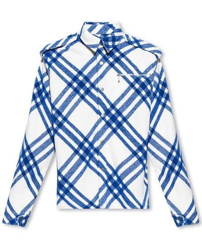 Burberry Plaid-check Long Sleeved Buttoned Shirt Jacket - Blue