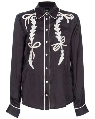 Pinko Bow Embroidered Long-sleeve Shirt - Black