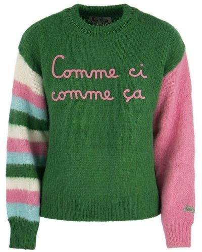 Mc2 Saint Barth Brushed Crew-Neck Sweater With Lettering - Green