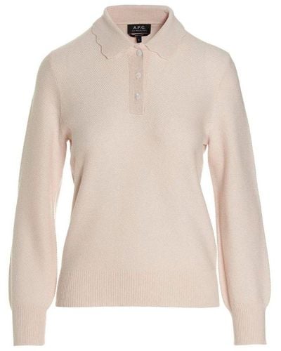 A.P.C. Long-sleeved Ribbed Hem Polo Shirt - Natural
