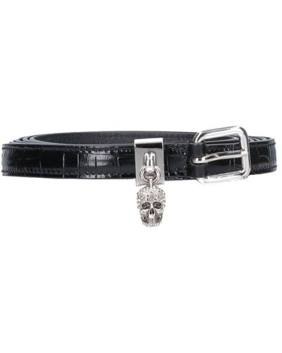 Alexander McQueen Double-turn Black Leather Belt With Skull Logo