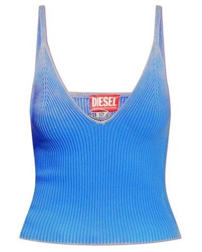 DIESEL M-laila V-neck Fine Ribbed Tank Top - Blue