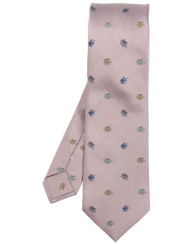 Etro Logo Embroidered Pointed-tip Tie - Pink