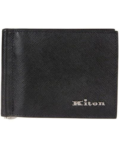 Kiton Logo Plaque Bi-fold Card Holder - Black
