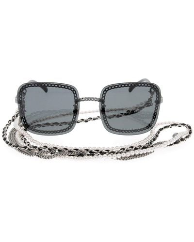 Chanel Square Frame Chain Sunglasses - Black