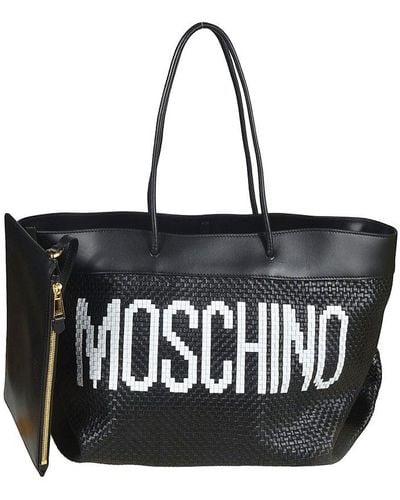 Moschino Logo Printed Braid-detailed Tote Bag - Black