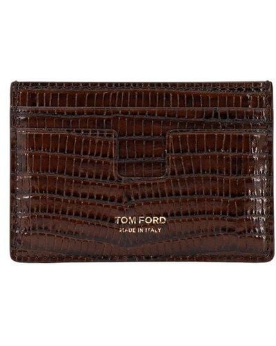 Tom Ford T Line Classic Card Holder - Brown