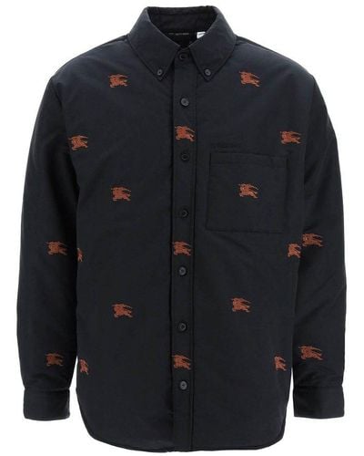Burberry Embroidered Button-up Overshirt - Blue