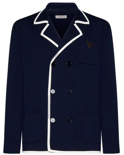 Valentino Vgold Double-breasted Straight Hem Jacket - Blue