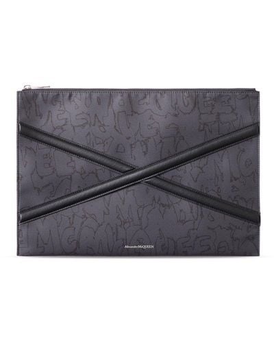 Alexander McQueen Logo Printed Zipped Clutch Bag - Grey