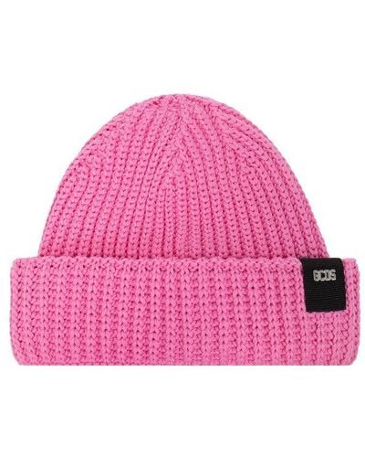 Gcds Logo Patch Knitted Beanie - Pink