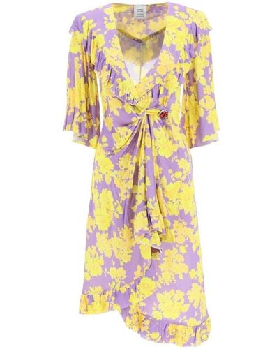 Vetements Viscose Midi Wrap Dress - Yellow