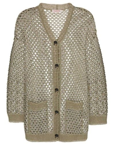 Valentino Sequin Embellished Knitted Cardigan - Grey