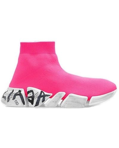 Balenciaga Speed 2.0 Graffiti-printed Sock Sneakers - Pink