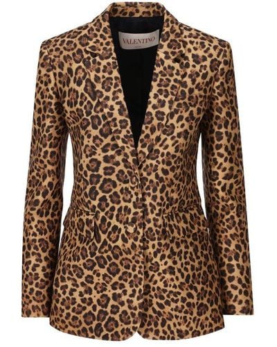 Valentino Leopard Print Long-sleeved Blazer - Brown