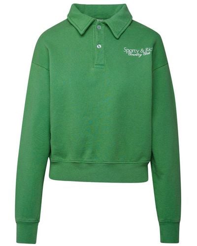 Sporty & Rich Logo Printed Long-sleeved Polo Shirt - Green