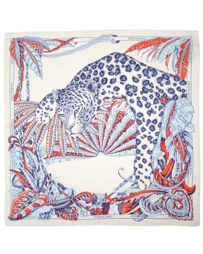 Ferragamo Graphic Printed Silk Scarf - Blue