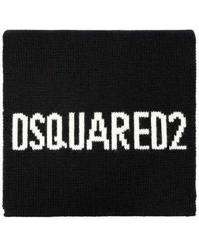 DSquared² Logo-intarsia Scarf - Black