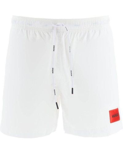 BOSS Logo Patch Quick-dry Swim Shorts - White
