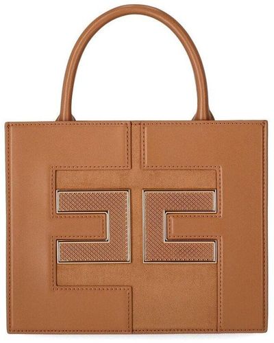 Elisabetta Franchi Logo-embossed Quilted Tote Bag in Brown