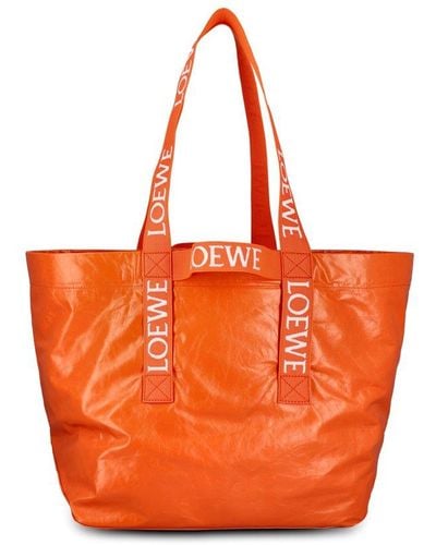 Loewe Banded Handle Fold Tote Bag - Orange